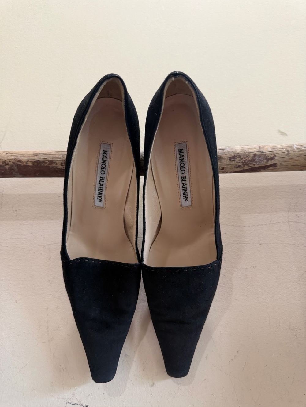 Manolo Blahnik Black Suede Pointed Pumps